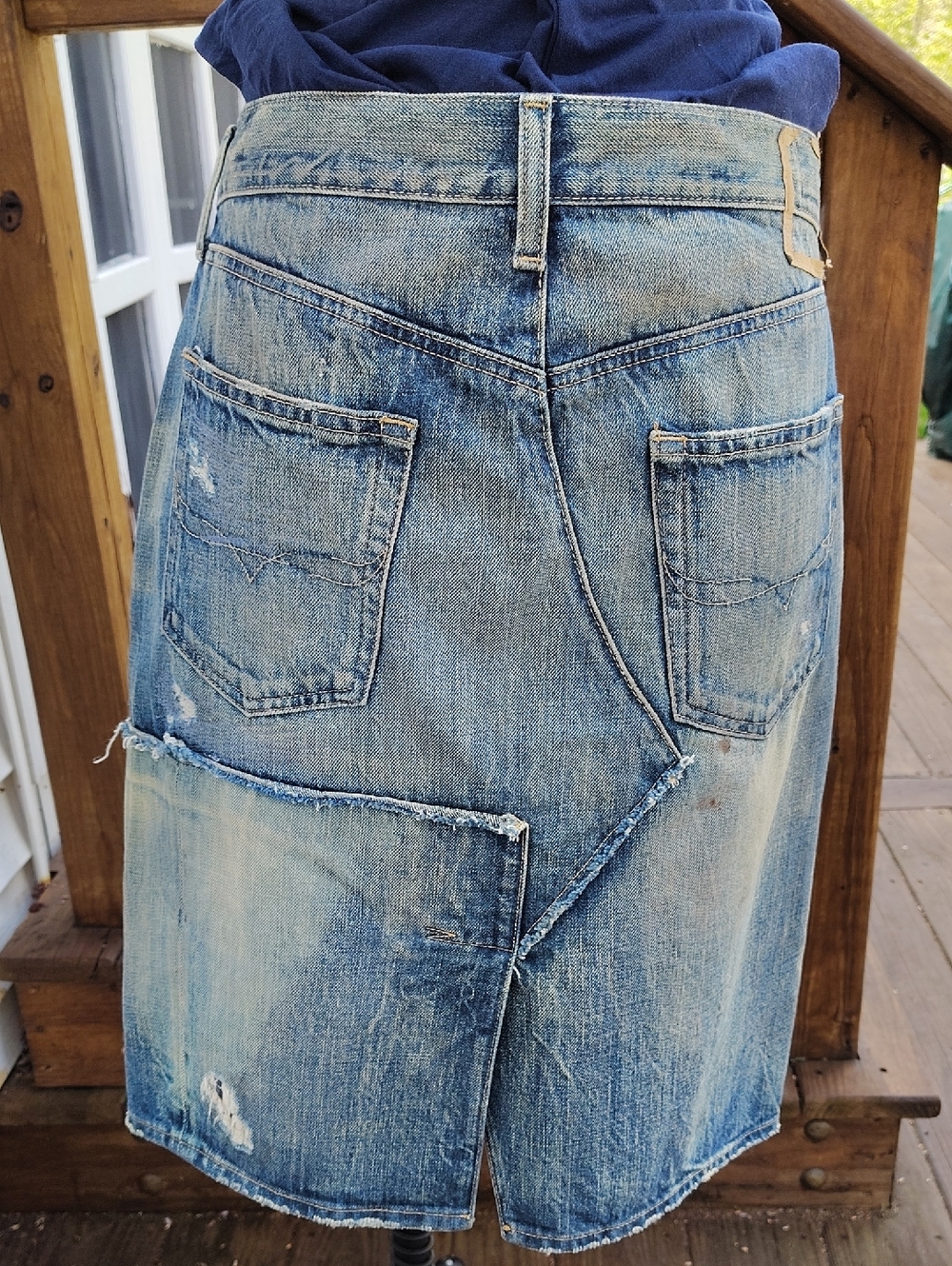 Polo Ralph Lauren Blue Distressed Denim Skirt - Picture 3 of 3